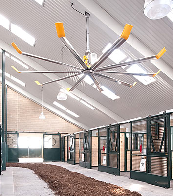 Using fans to keep horses comfortable and warmer.
