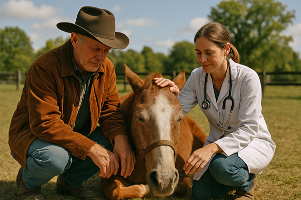 Horse is laying down after humane shot of anesthesia Horse is laying down after humane shot of anesthesia