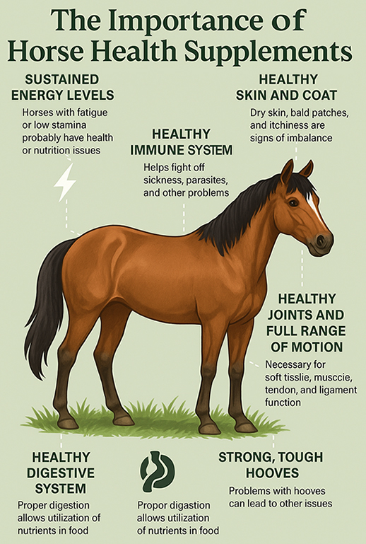 Horse Health Supplements Info-Graphic visual representation of text that follows.