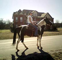 A neighbor riding their horse.