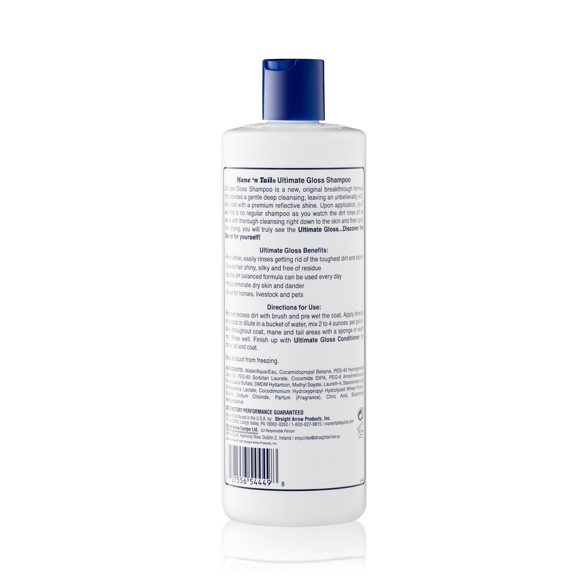 Mane 'n Tail Ultimate Gloss Shampoo 16 oz bottle back label with directions